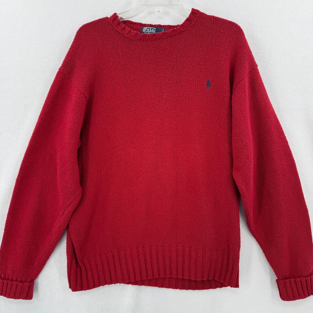 Vintage Polo Ralph Lauren Sweater Mens XL Red Cotton Knit Crewneck Pony Logo